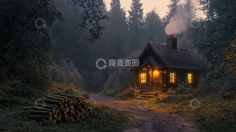 高清大图下载【趣麦麦图】林中温暖小屋
