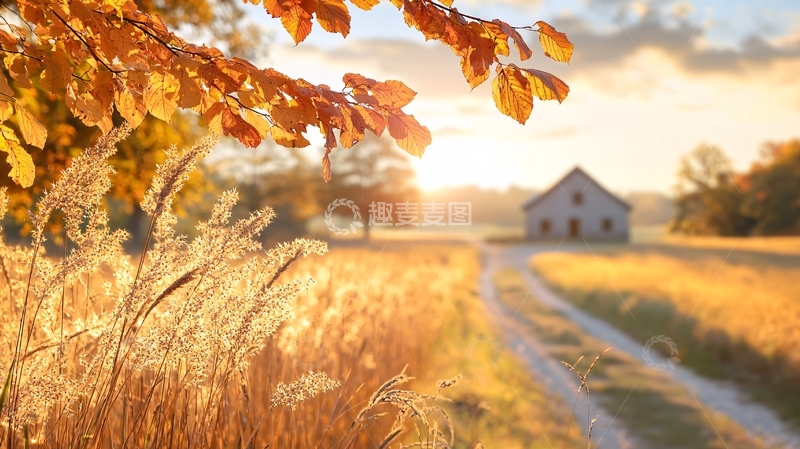 高清大图下载【趣麦麦图】秋日田园小屋风景