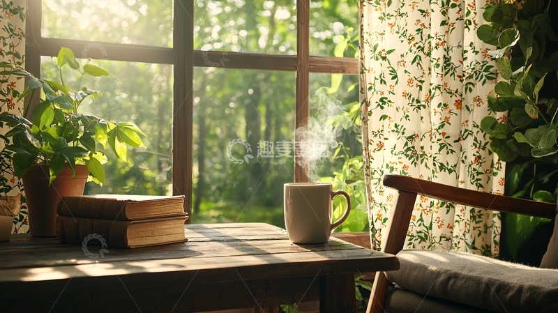 高清大图下载【趣麦麦图】窗边阳光温暖的阅读角