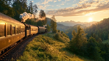 行驶在山间小路的火车