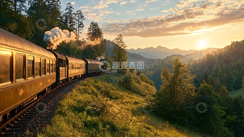 高清大图下载【趣麦麦图】行驶在山间小路的火车