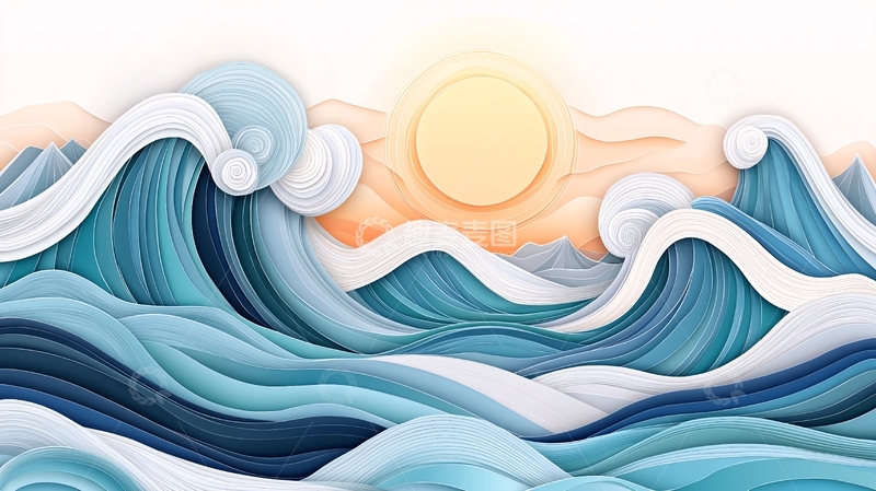 高清大图下载【趣麦麦图】海浪与阳光的艺术插画