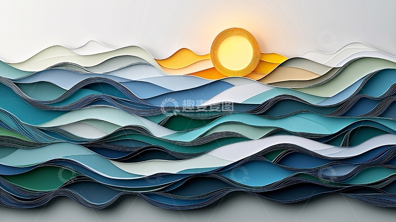高清大图下载【趣麦麦图】纸艺海浪日出图
