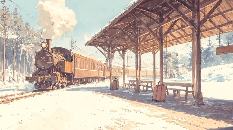 高清大图下载【趣麦麦图】冬日雪地火车站台