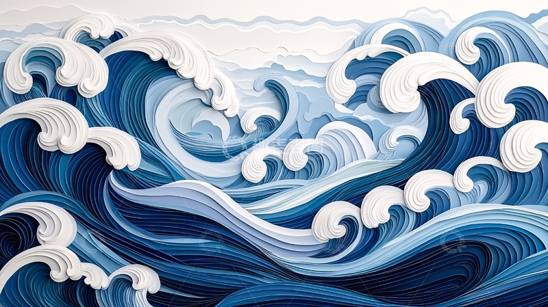 高清大图下载【趣麦麦图】蓝色海浪的艺术纸雕图案