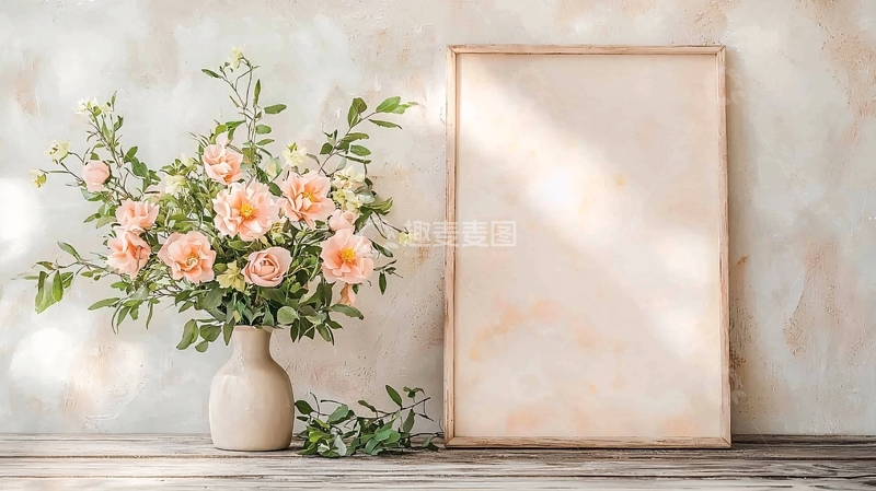 高清大图下载【趣麦麦图】花瓶旁边的空白画框