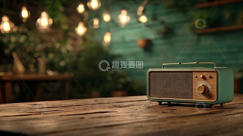 高清大图下载【趣麦麦图】复古收音机在木桌上