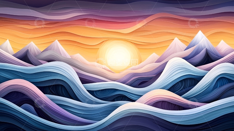 高清大图下载【趣麦麦图】抽象山脉日落
