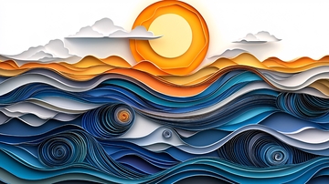 创意纸艺海面日出图