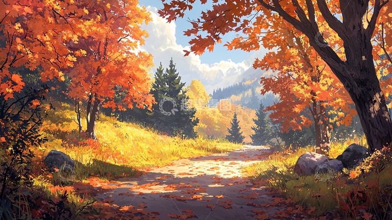 高清大图下载【趣麦麦图】秋季森林小路景色