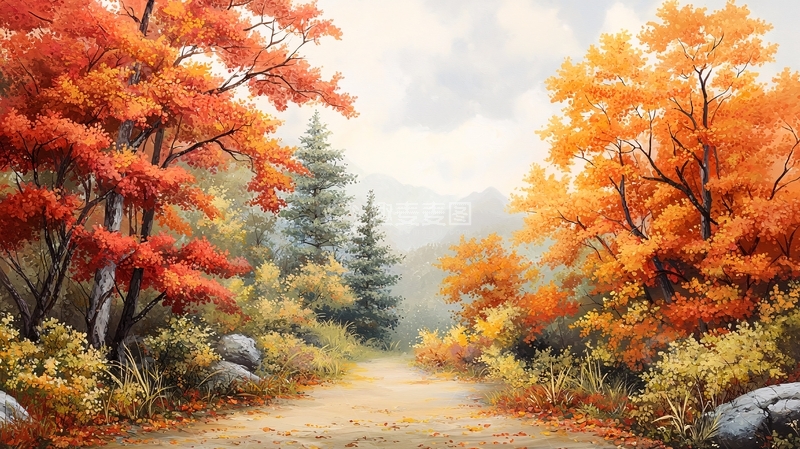 高清大图下载【趣麦麦图】秋日森林小路景色宜人