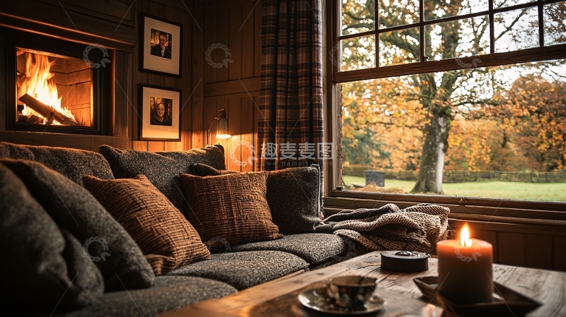 高清大图下载【趣麦麦图】壁炉旁的舒适客厅