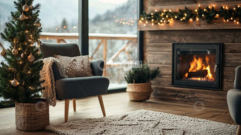 高清大图下载【趣麦麦图】温馨壁炉圣诞场景
