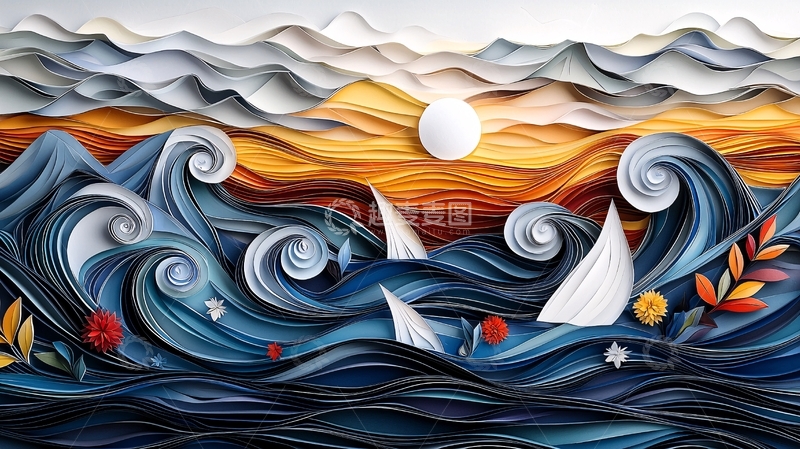 高清大图下载【趣麦麦图】波涛汹涌的海洋上的船只