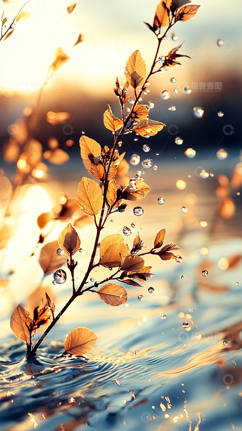 高清大图下载【趣麦麦图】水中树枝闪耀着光芒