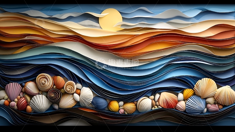 高清大图下载【趣麦麦图】抽象海景与贝壳