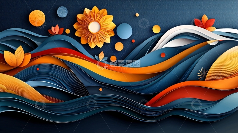 高清大图下载【趣麦麦图】抽象花卉波浪背景