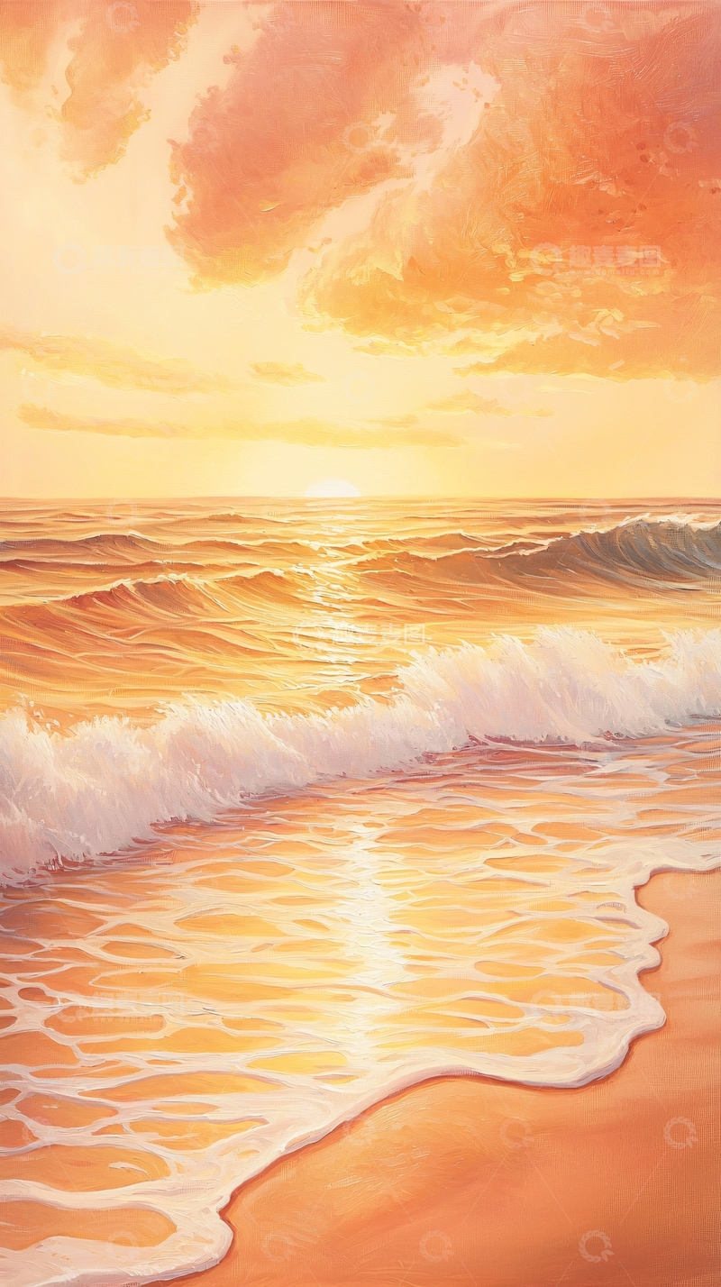 高清大图下载【趣麦麦图】金色海滩日落美景