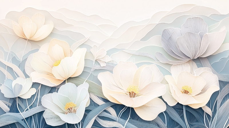 高清大图下载【趣麦麦图】白色花朵水彩绘画