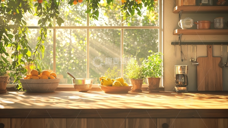 高清大图下载【趣麦麦图】阳光透过窗户的厨房