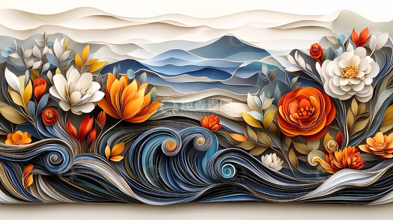 高清大图下载【趣麦麦图】水墨风格花卉山水图