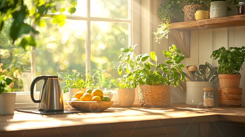 高清大图下载【趣麦麦图】阳光明媚的厨房窗台