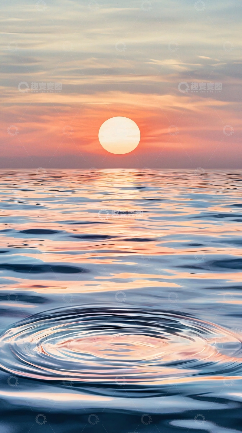 高清大图下载【趣麦麦图】平静海面日落