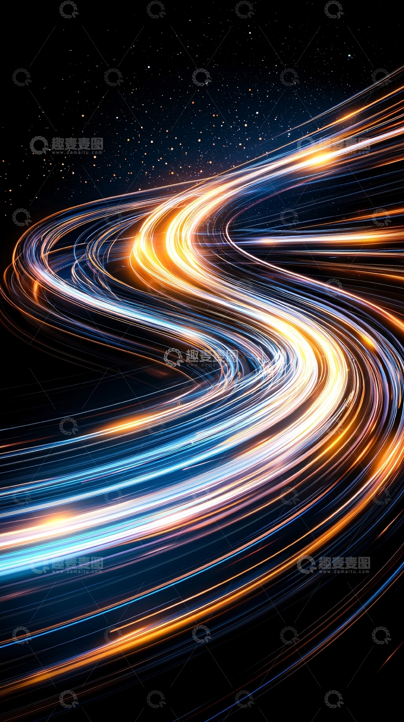 高清大图下载【趣麦麦图】金色蓝色光线在黑暗中流动