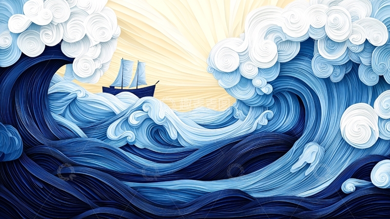 高清大图下载【趣麦麦图】惊涛骇浪中的帆船
