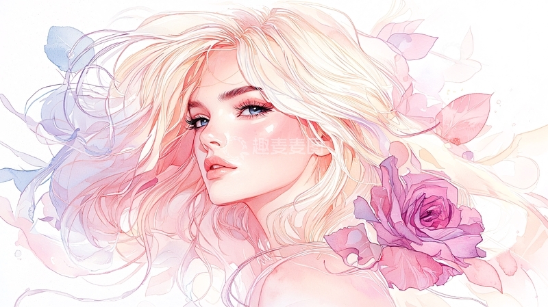 高清大图下载【趣麦麦图】唯美少女水彩风格肖像