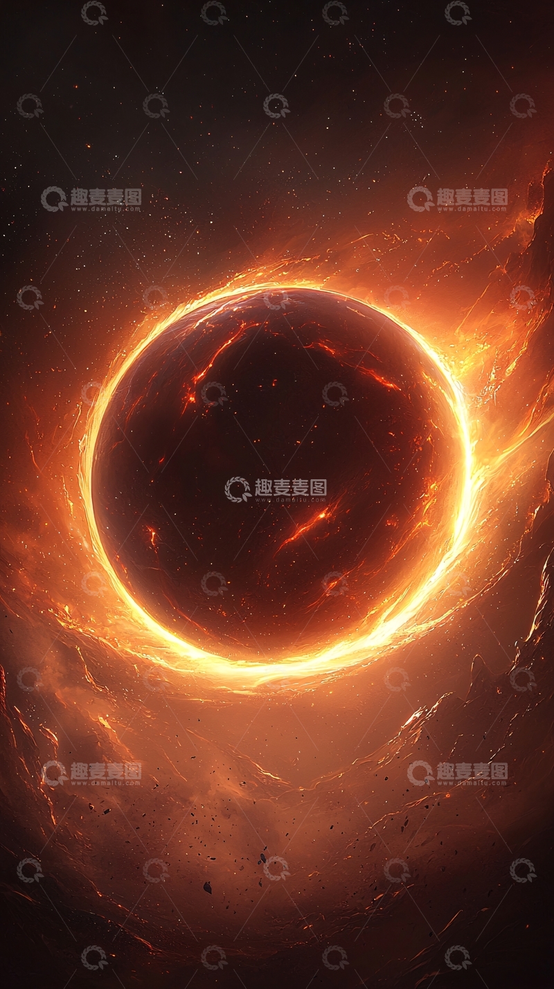 高清大图下载【趣麦麦图】燃烧的星球周围环绕着火焰