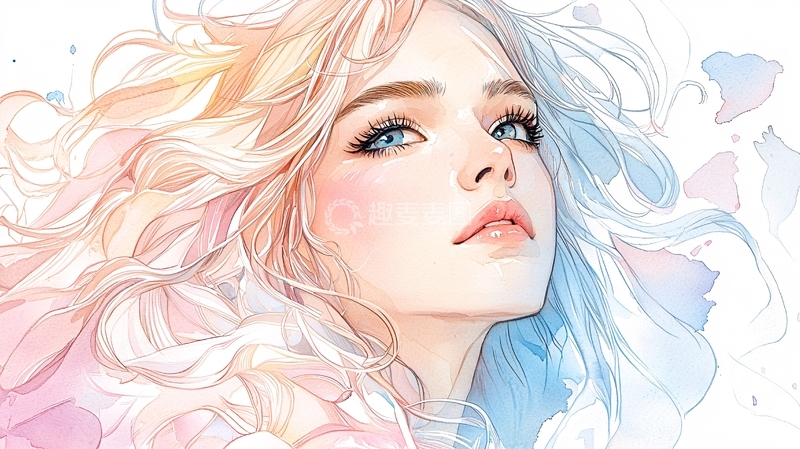 高清大图下载【趣麦麦图】水彩风格的女性肖像