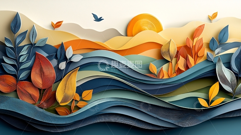 高清大图下载【趣麦麦图】纸艺日出风景