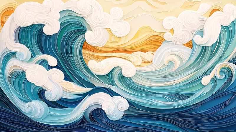 高清大图下载【趣麦麦图】蓝色波涛汹涌的海浪