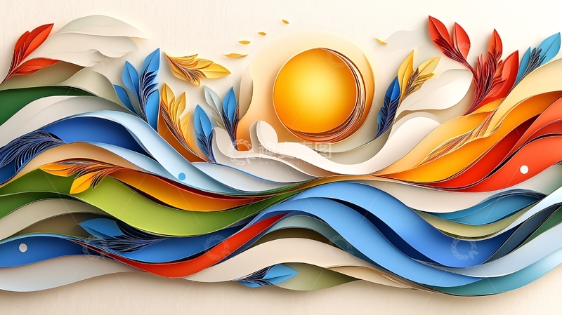 高清大图下载【趣麦麦图】抽象的彩色纸艺风景