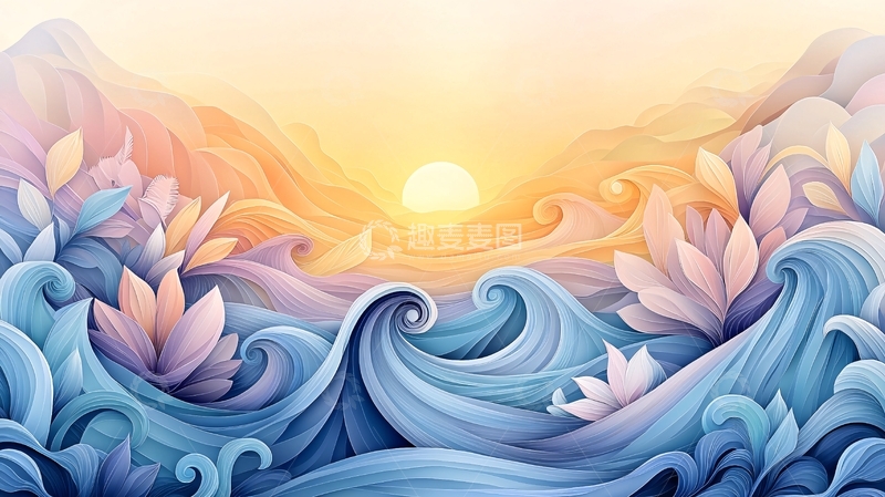 高清大图下载【趣麦麦图】水波莲花日出唯美意境