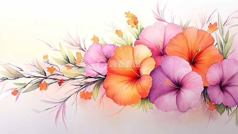 高清大图下载【趣麦麦图】彩色花朵清新淡雅水彩风格
