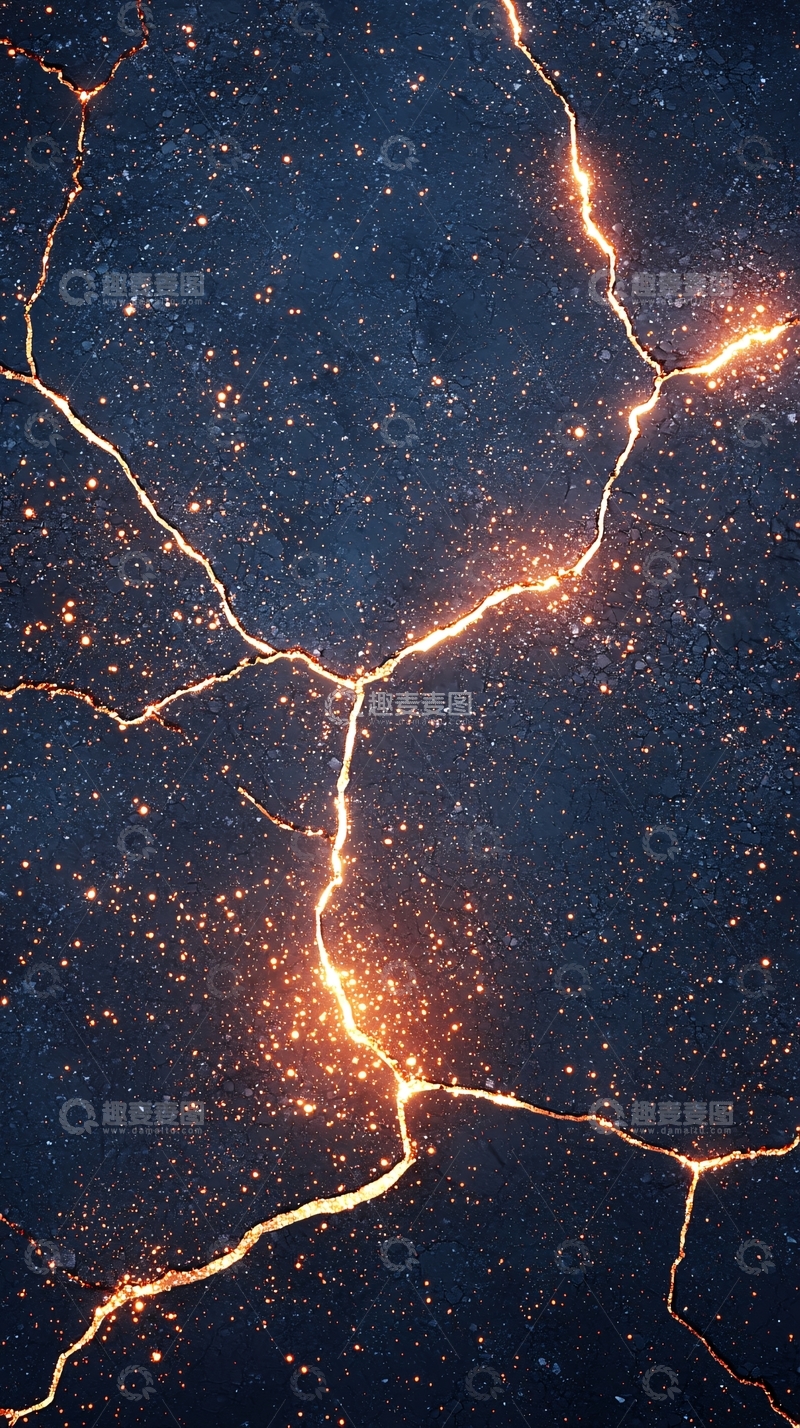 高清大图下载【趣麦麦图】深蓝色裂纹岩浆发光