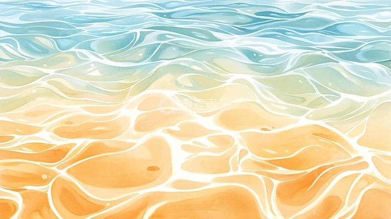 高清大图下载【趣麦麦图】水波光影在沙滩上流动