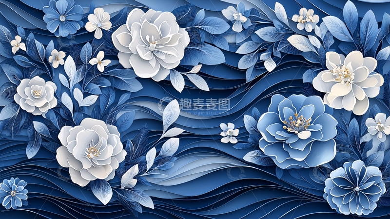 高清大图下载【趣麦麦图】蓝色花卉背景