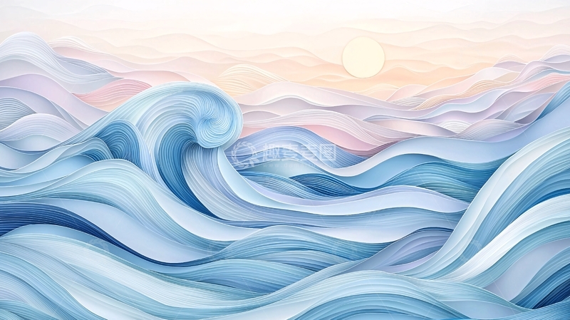 高清大图下载【趣麦麦图】蓝色水彩海浪背景