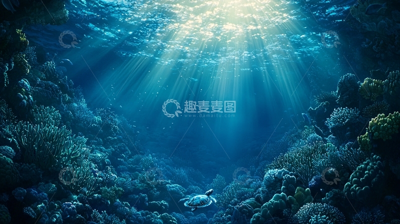 高清大图下载【趣麦麦图】海底阳光照耀珊瑚礁
