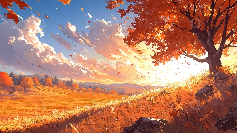 高清大图下载【趣麦麦图】秋日阳光下的金色田野