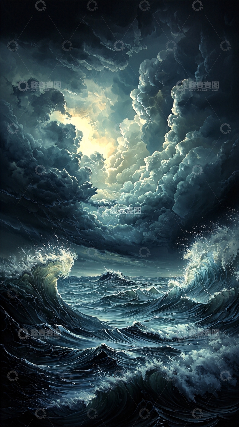 高清大图下载【趣麦麦图】波涛汹涌的暗黑海面