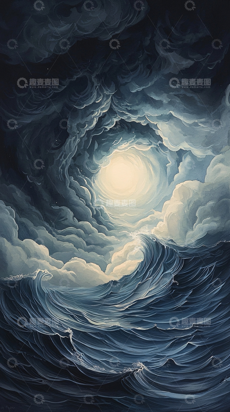 高清大图下载【趣麦麦图】汹涌波涛环绕光芒