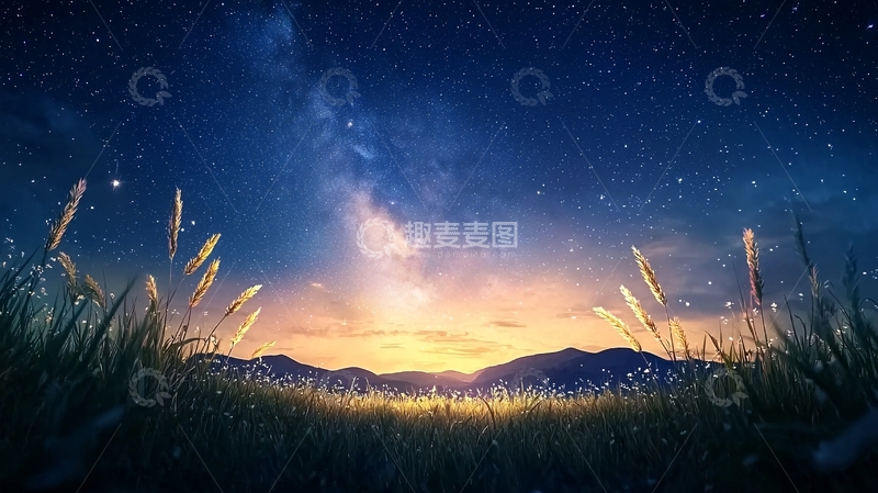高清大图下载【趣麦麦图】星空下的田野日落唯美