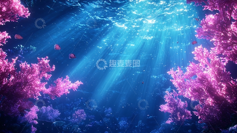 高清大图下载【趣麦麦图】蓝色海洋的粉色珊瑚礁