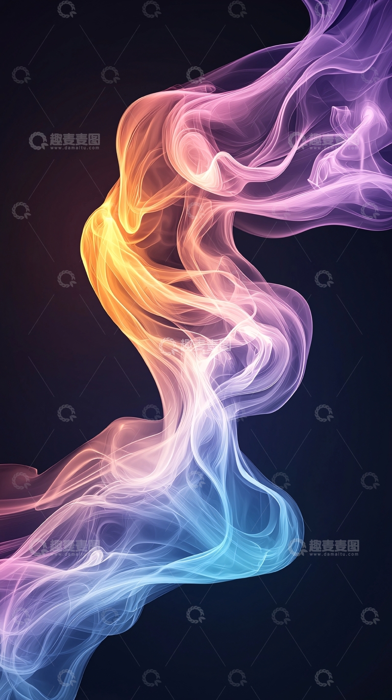 高清大图下载【趣麦麦图】彩色烟雾在黑色背景上