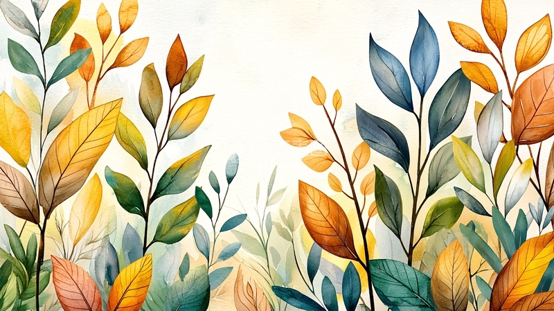 高清大图下载【趣麦麦图】水彩风格的秋叶植物背景