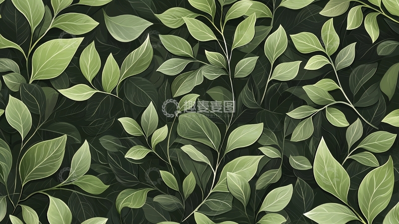 高清大图下载【趣麦麦图】浅绿色树叶缠绕背景